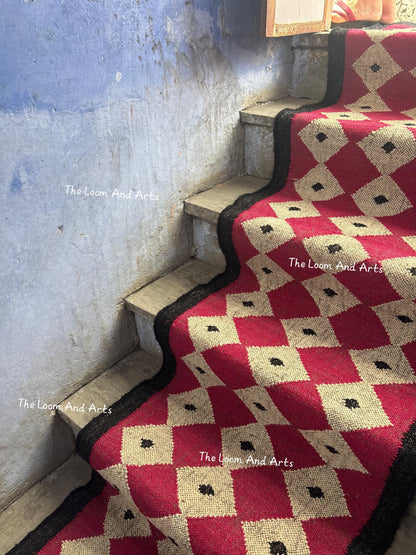Pink Jute Stair Runner, Staircase Runner Rug, Floral Pink Stair Runner