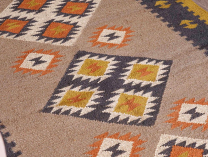 Multicolour Jute Kilim Rug 9x12, Traditional Kilim Rug, Wool Jute Area Rug 9x12, Bedroom Jute Rug