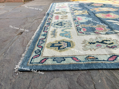 Modern Blue Oushak 9x12, Bedroom Oushak Rug, 9x12 Oushak Rug, 8x10 Blue Oushak