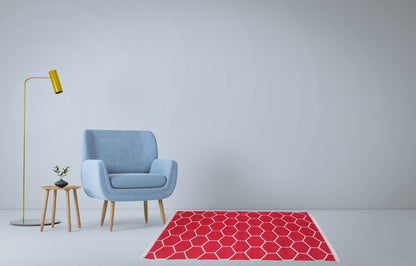 Red Flatweave Rug, Red Modern Flatweave Rug, Cotton Dhurrie Rug, Red Dining Room Rug