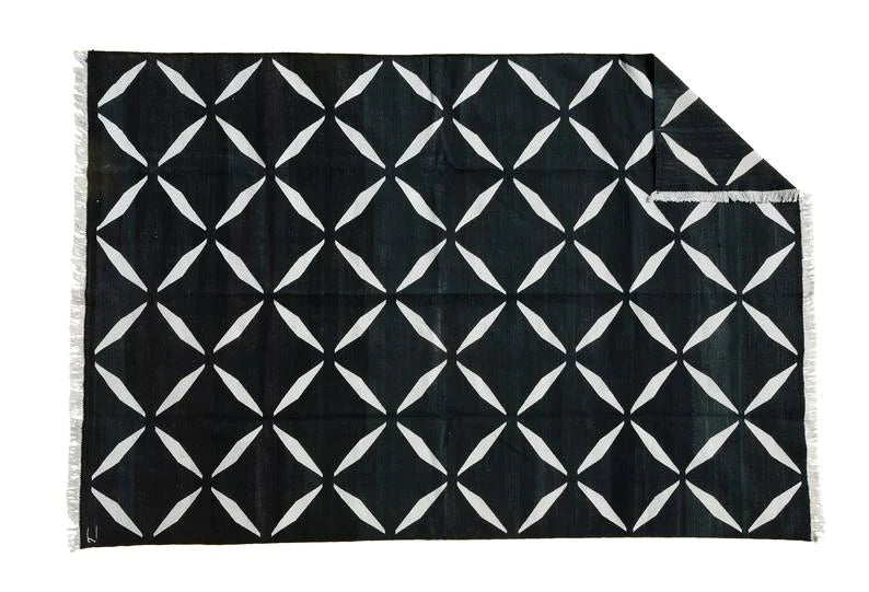 Black Flatweave Indoor Rug, Livingroom Black Rug 9x12, Black Cotton Rug 8x10