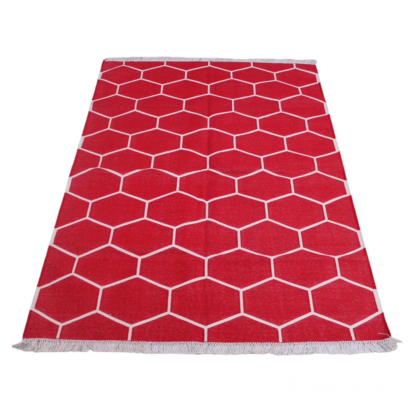 Red Flatweave Rug, Red Modern Flatweave Rug, Cotton Dhurrie Rug, Red Dining Room Rug