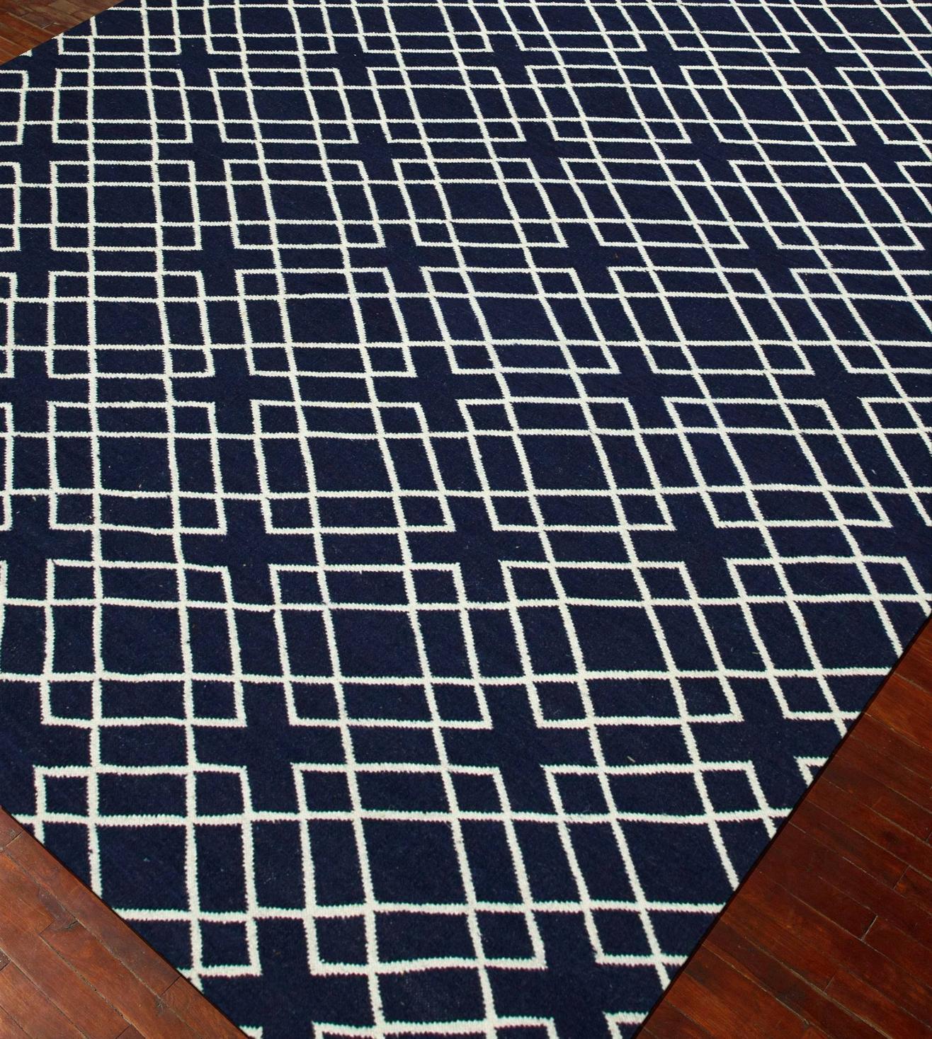 Navy Blue Flatweave Cotton Rug, Navy Dining Room Rug, Bedroom Cotton Navy Rug 9x12