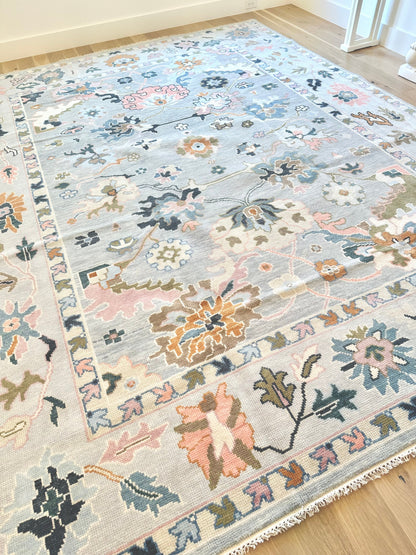 Blue Oushak Rug 9x12, Livingroom Sky Blue Oushak Rug, Blue Bedroom Oushak Rug 9x12, 8x10 Oushak, 9x12 Oushak Area Rug, Light Blue Oushak