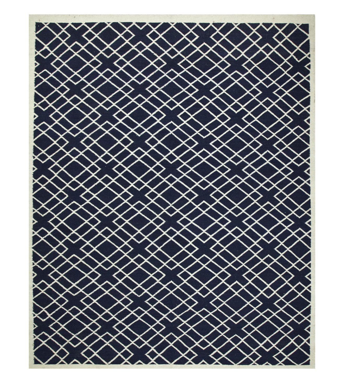 Navy Blue Flatweave Cotton Rug, Navy Dining Room Rug, Bedroom Cotton Navy Rug 9x12