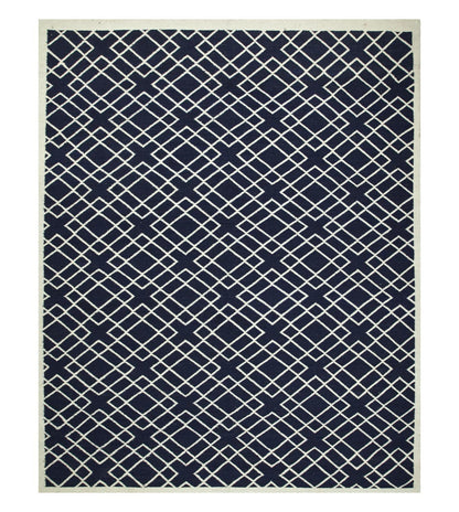 Navy Blue Flatweave Cotton Rug, Navy Dining Room Rug, Bedroom Cotton Navy Rug 9x12