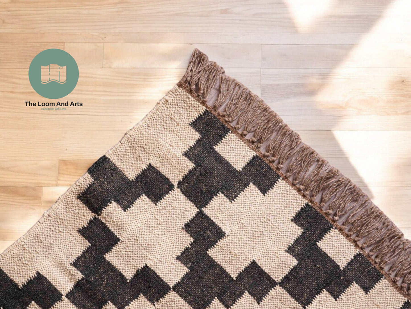 Jute Kilim Rug 9x12, Black And White Kilim Rug, Wool Jute Rug