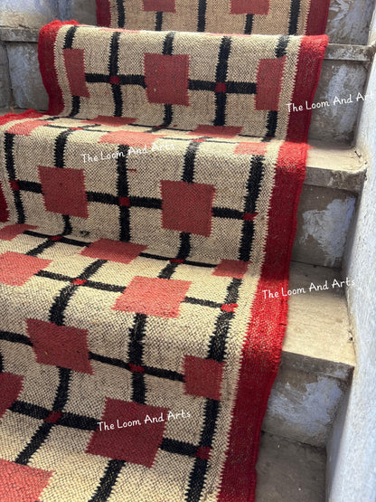 Red Jute Stair Runner, Staircase Runner Rug, Tribal Stair Runner