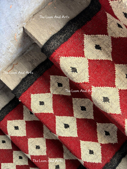 Red Jute Stair Runner, Staircase Runner Rug, Floral Stair Runner