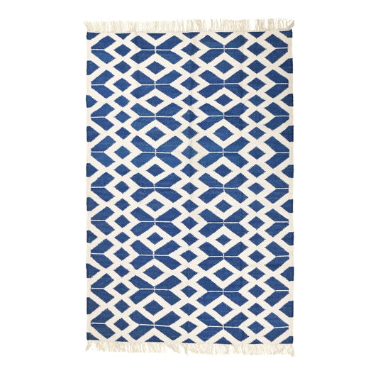 Floral Kilim Blue Rug, Indoor Blue Rug 9x12, Flatweave Royal Blue Rug 8x10