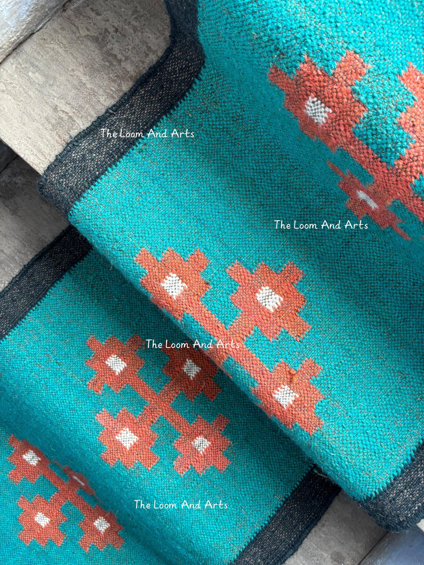 Sky Blue Jute Stair Runner, Staircase Runner Rug, Floral Stair Runner