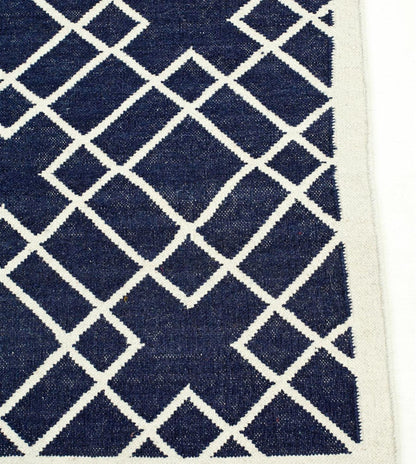 Navy Blue Flatweave Cotton Rug, Navy Dining Room Rug, Bedroom Cotton Navy Rug 9x12