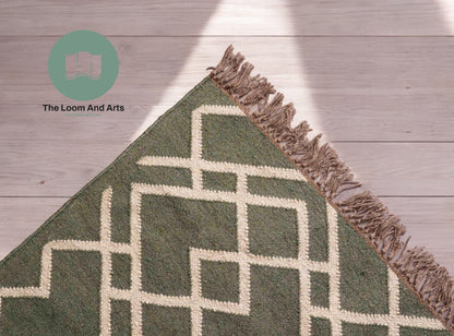 Jute Green Rug 9x12, Indoor green Floral Jute Rug, Flatweave Jute Rug 8x10