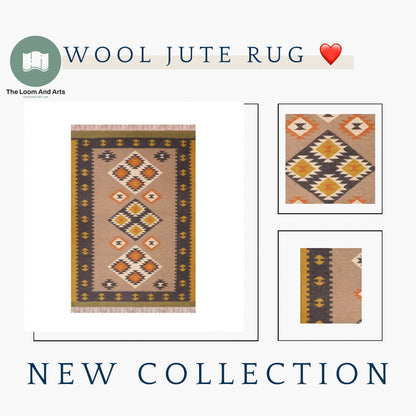 Multicolour Jute Kilim Rug 9x12, Traditional Kilim Rug, Wool Jute Area Rug 9x12, Bedroom Jute Rug