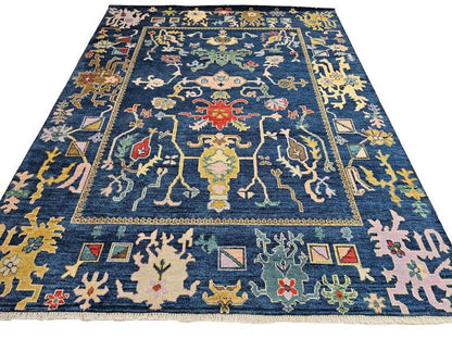 Navy Blue Oushak 9X12, Modern Floral Oushak Rug, 9x12 Floral Oushak