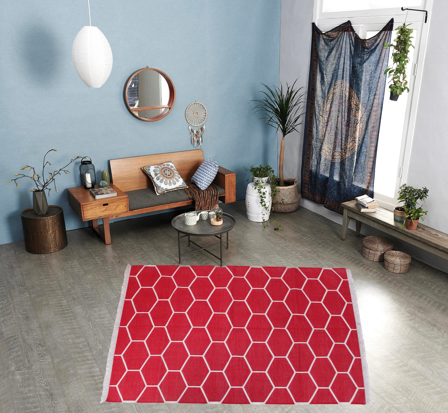 Red Flatweave Rug, Red Modern Flatweave Rug, Cotton Dhurrie Rug, Red Dining Room Rug