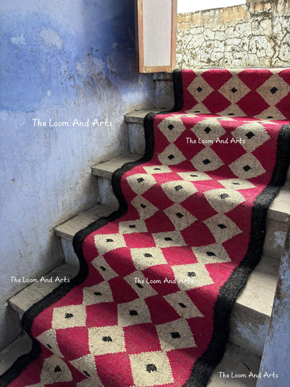 Pink Jute Stair Runner, Staircase Runner Rug, Floral Pink Stair Runner