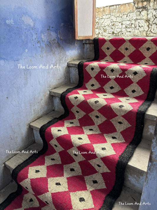 Pink Jute Stair Runner, Staircase Runner Rug, Floral Pink Stair Runner