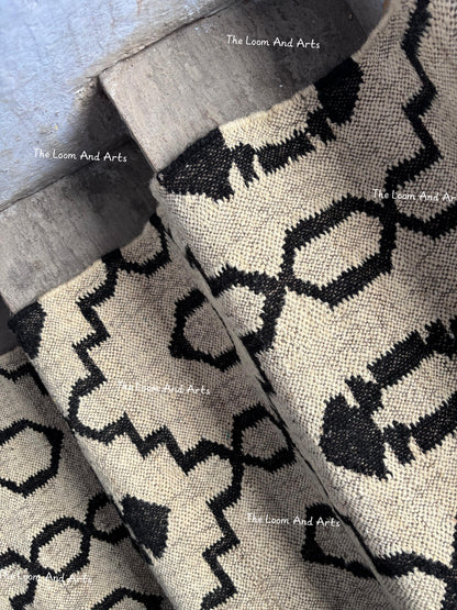 Jute Stair Runner, Black Staircase Rug, Floral Stair Rug