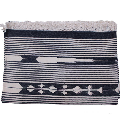Navy Blue Flatweave Cotton Rug, Modern Flatweave Rug, Cotton Dhurrie Rug