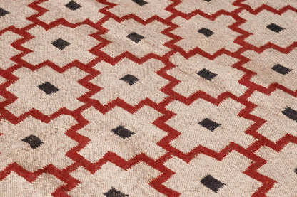 Red Square Rug, Indoor Jute Rug, Wool Jute Kilim Rug, Flatweave Jute Rug 8x10