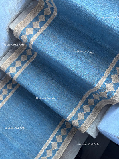 Blue Jute Stair Runner, Staircase Runner Rug, Floral Stair Runner