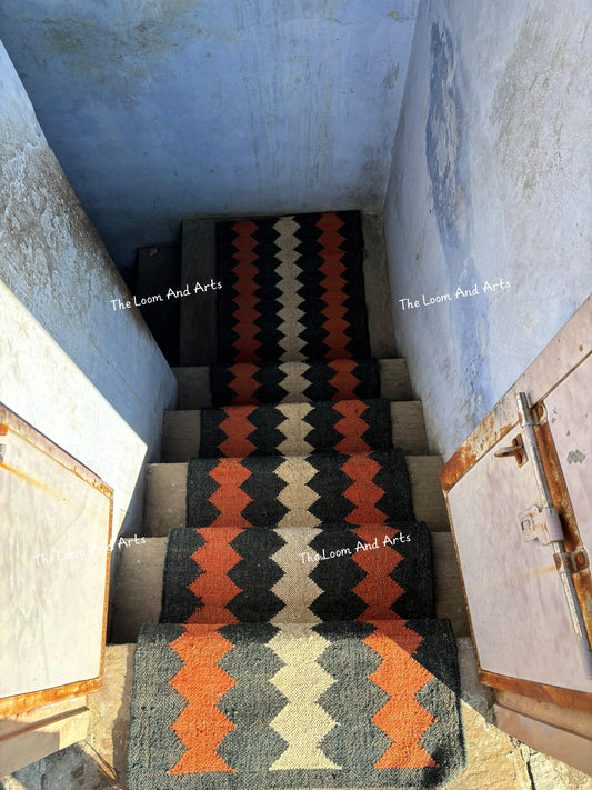 Tribal Jute Stair Runner, Staircase Runner Rug, Wool Jute Stair Runner