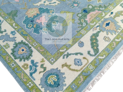 Blue modern Oushak 9X12, Modern Floral Oushak Rug, 9x12 Floral Oushak