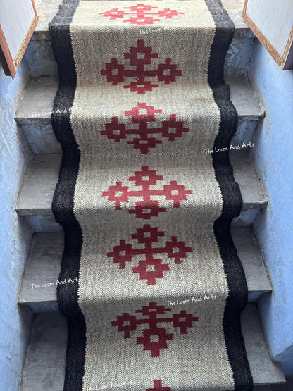 Red Jute Stair Runner, Staircase Runner Rug, Floral Stair Runner