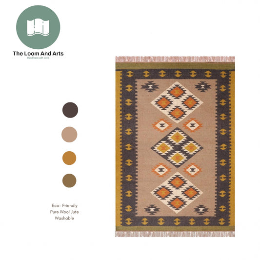 Multicolour Jute Kilim Rug 9x12, Traditional Kilim Rug, Wool Jute Area Rug 9x12, Bedroom Jute Rug