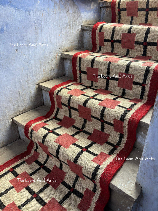 Red Jute Stair Runner, Staircase Runner Rug, Tribal Stair Runner